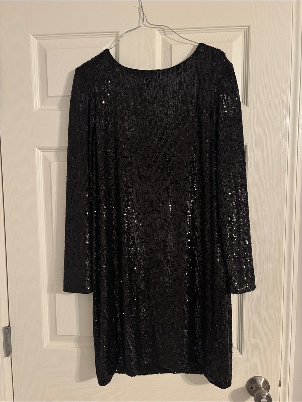Express Black Sequin Long Sleeve Shift Dress
